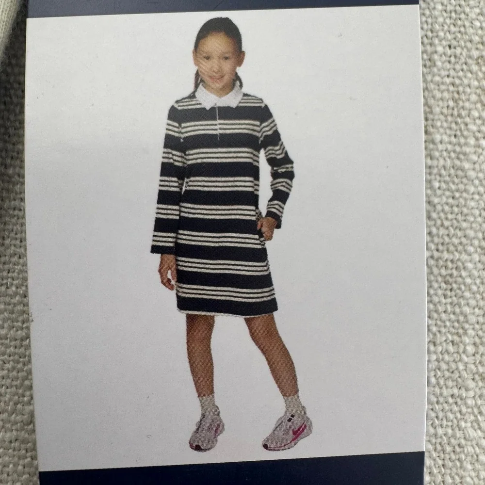 Gap Kids Girls Striped Rugby Dress Navy Cream Long Sleeve Cotton S‎ 6/6X NEW
